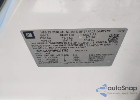 2017 Chevrolet Equinox Lt from USA, damaged, VIN 2GNALCEK8H6272765